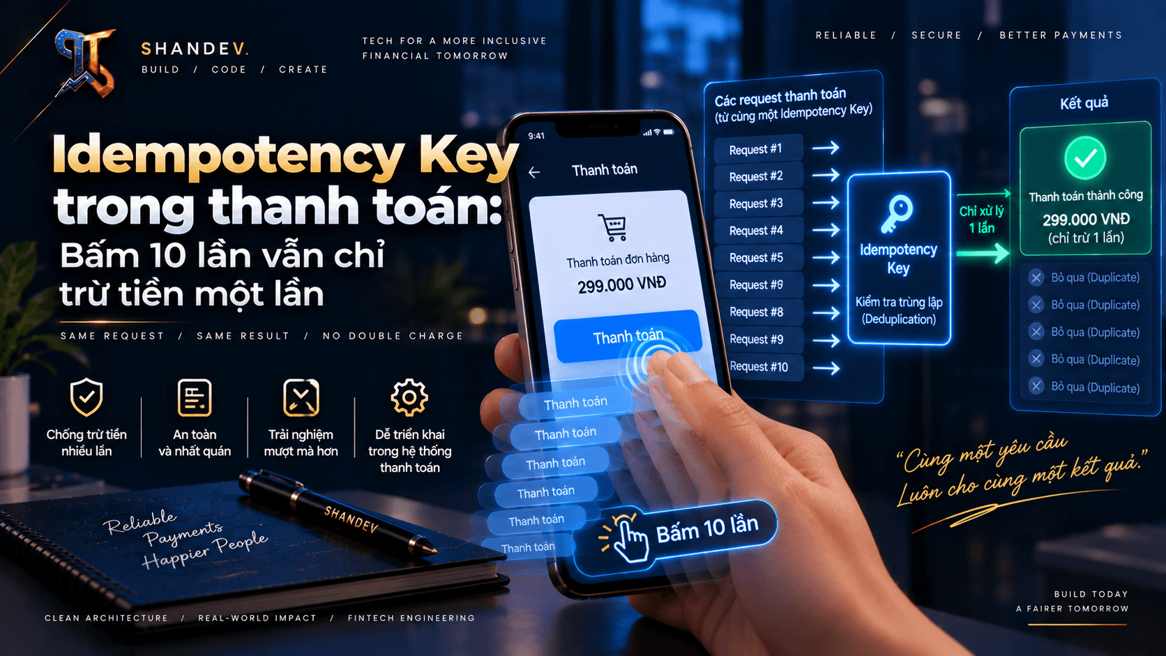 Thumbnail for Idempotency Key trong thanh toán: Bấm 10 lần vẫn chỉ trừ tiền một lần