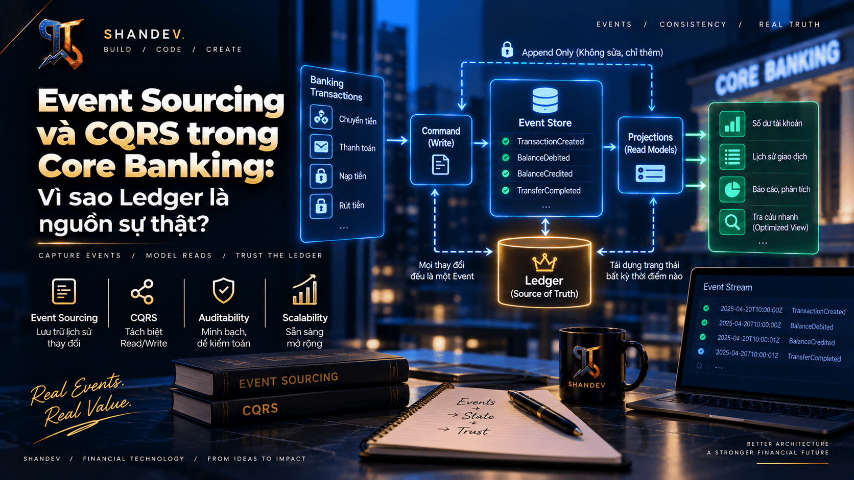 Thumbnail for Event Sourcing và CQRS trong Core Banking: Vì sao Ledger là nguồn sự thật?