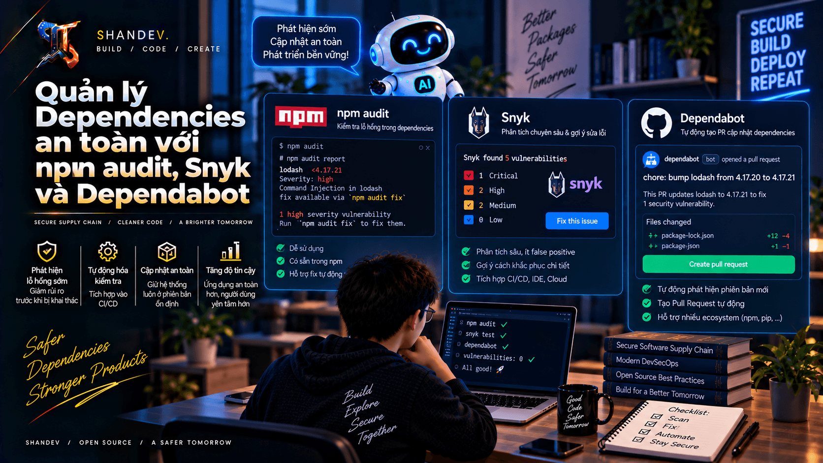 Thumbnail for Quản lý Dependencies an toàn với npm audit, Snyk và Dependabot