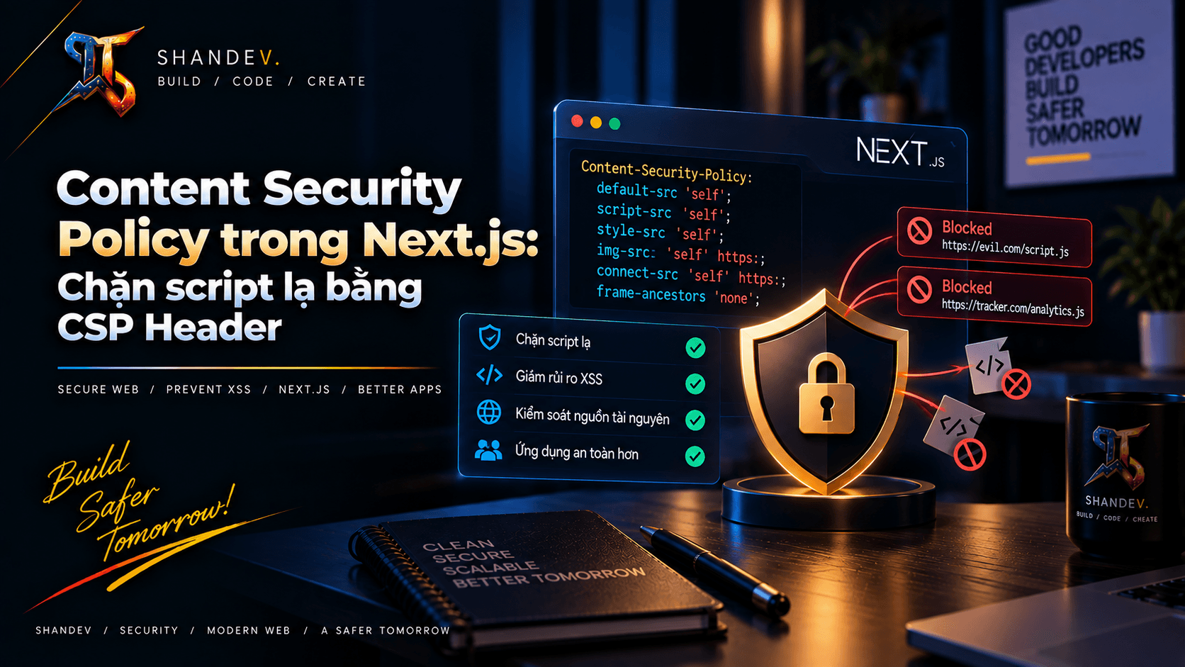 Thumbnail for Content Security Policy trong Next.js: Chặn script lạ bằng CSP Header