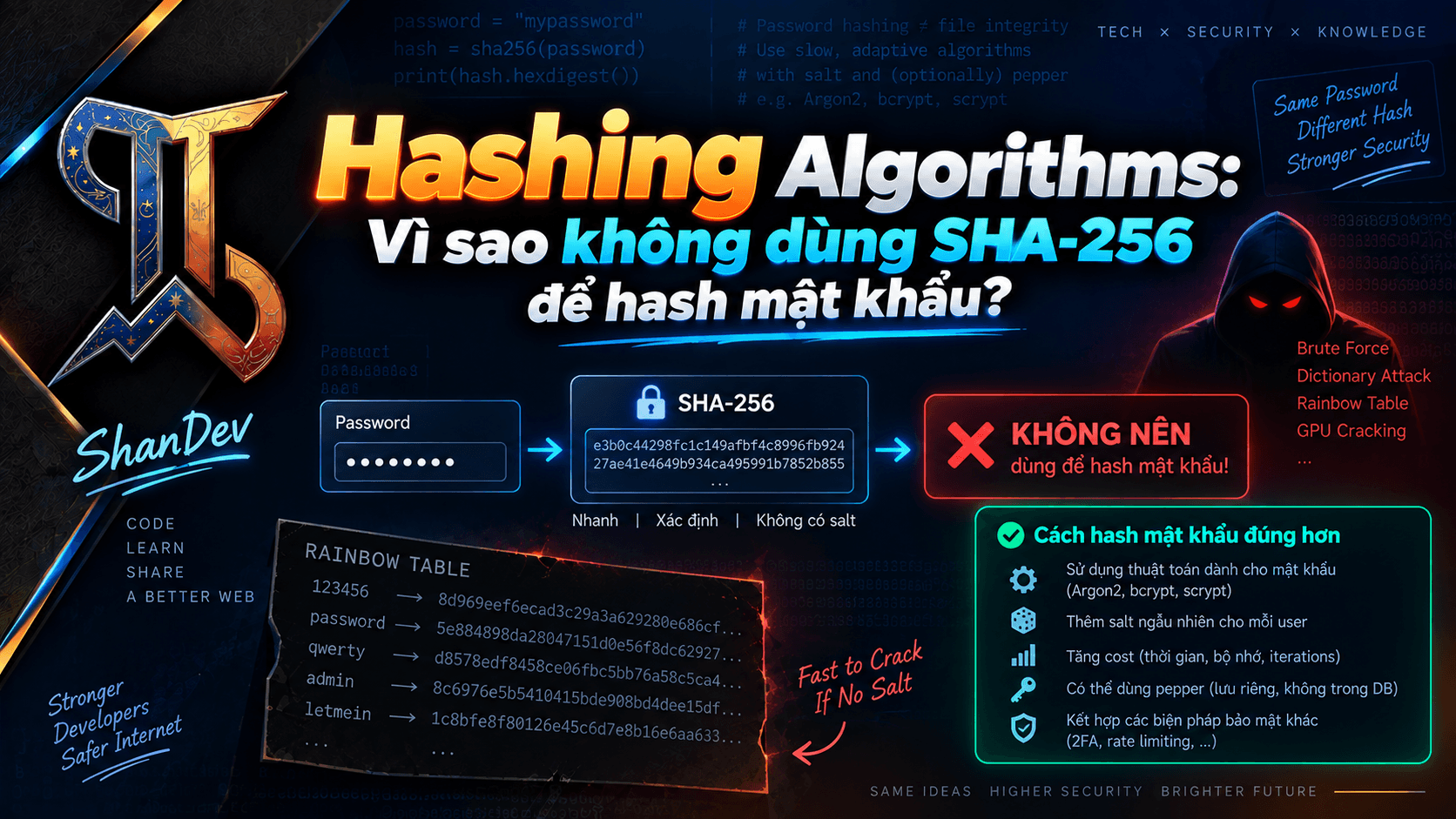 Thumbnail for Hashing Algorithms: Vì sao không dùng SHA-256 để hash mật khẩu?