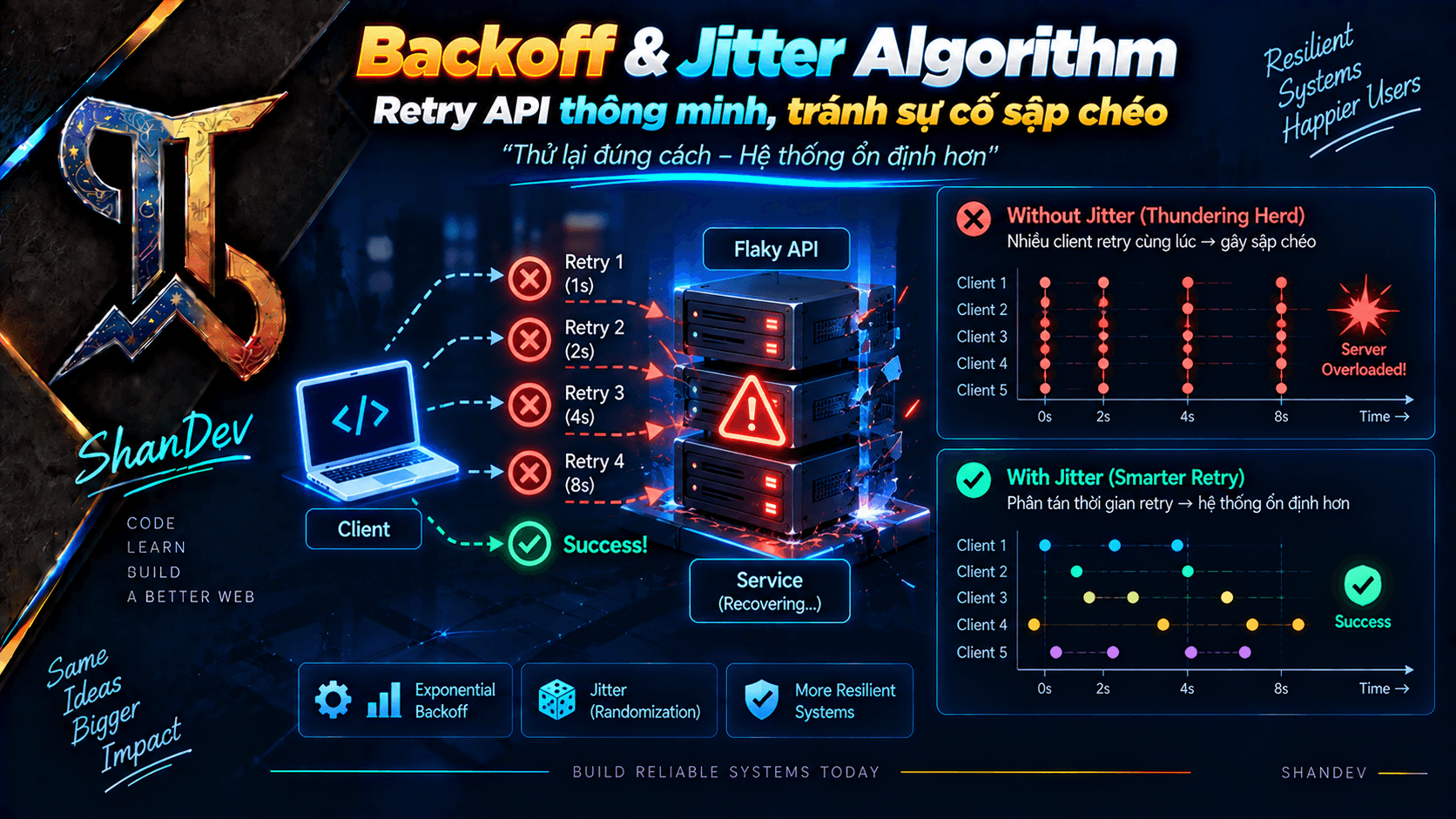Thumbnail for Backoff & Jitter Algorithm: Retry API thông minh, tránh sự cố sập chéo