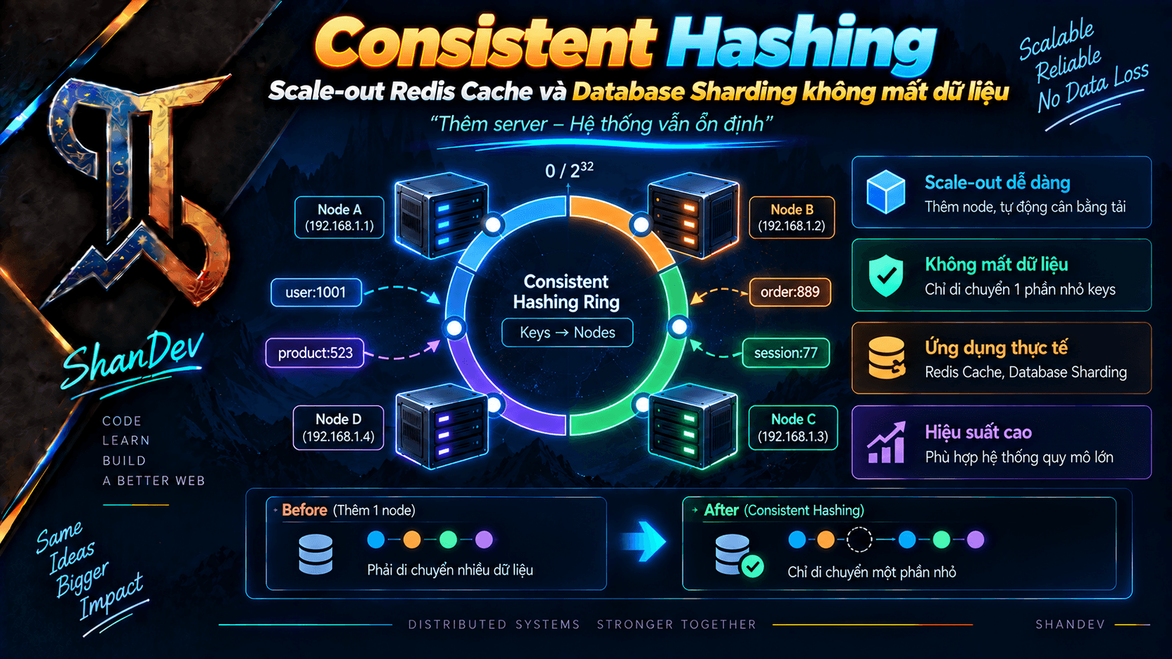 Thumbnail for Consistent Hashing: Scale-out Redis Cache và Database Sharding không mất dữ liệu